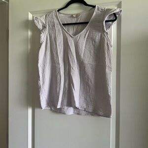 LOFT White and Purple Ruffled Blouse